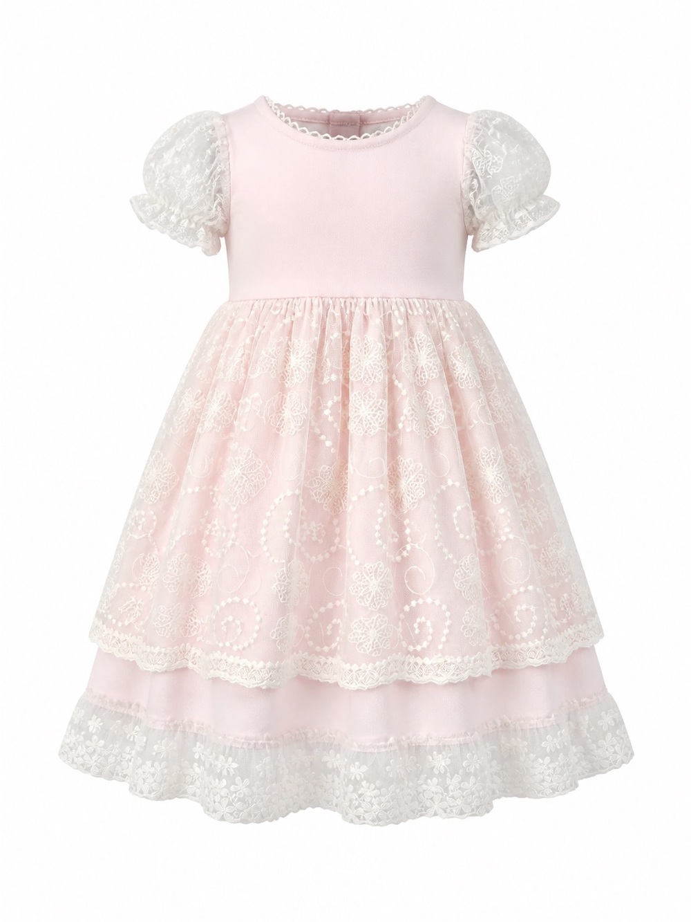 Girls' Pink Lace Overlay Party Dress